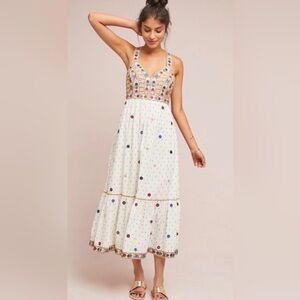 Anthropologie White Maxi Dress with Colorful Accents